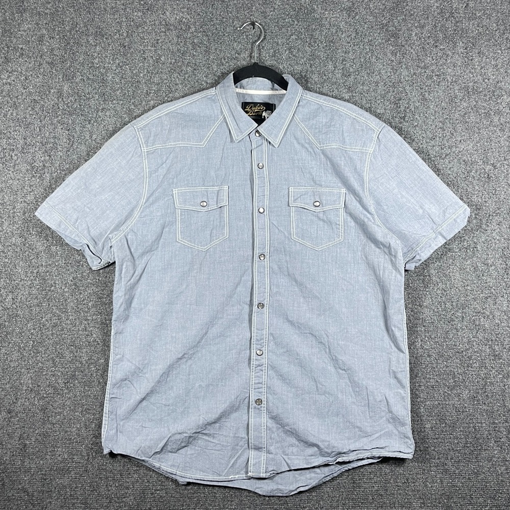 Duke's Bark Short Sleeve Pearl Snap Button Down Shirt Cotton Blue Mens XL #3495